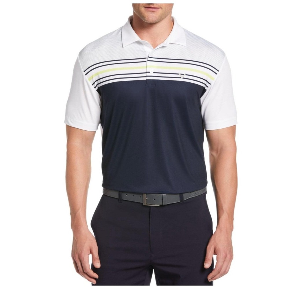 Callaway‎ Mens Golf Polo Shirt XL Extra Large Opti Dri Fit White Blue Striped
